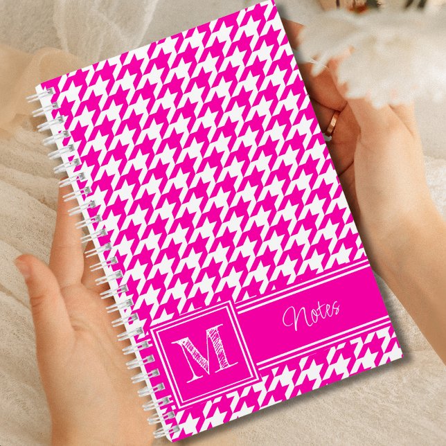 Chic Monogrammed Pink Houndstooth Bullet Notebook (Creator Uploaded)