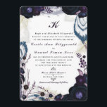 Chic Monogrammed Purple Floral Winter Wedding Invitation<br><div class="desc">Elegant personalised monogram wedding invitation illustrated with hand drawn flowers in deep shades of purple and navy blue. Light blue and green feathers, leaves and twigs in watercolor hand painted style. Modern script typography. Ideal for fall or winter season wedding. Main colours are purple, dark purple, blue, black and dark...</div>
