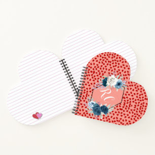 Chic monogrammed red heart blue flower on pink notebook