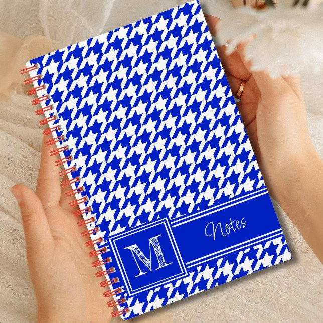 Chic Monogrammed Royal Blue Houndstooth Bullet Notebook (Creator Uploaded)