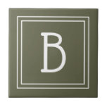 Chic Monogrammed Rustic Green & White Initial Tile<br><div class="desc">Modern & Stylish personalised monogram added to decorative chic simple updated tile in rustic green and white. Great gift idea! Easily customise with design tool to make it your own! Contact me at beachpausedesigns@gmail.com if you need help or have questions with this or any of our designs. Other design options...</div>
