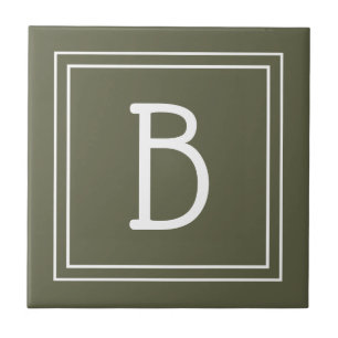 Chic Monogrammed Rustic Green & White Initial Tile