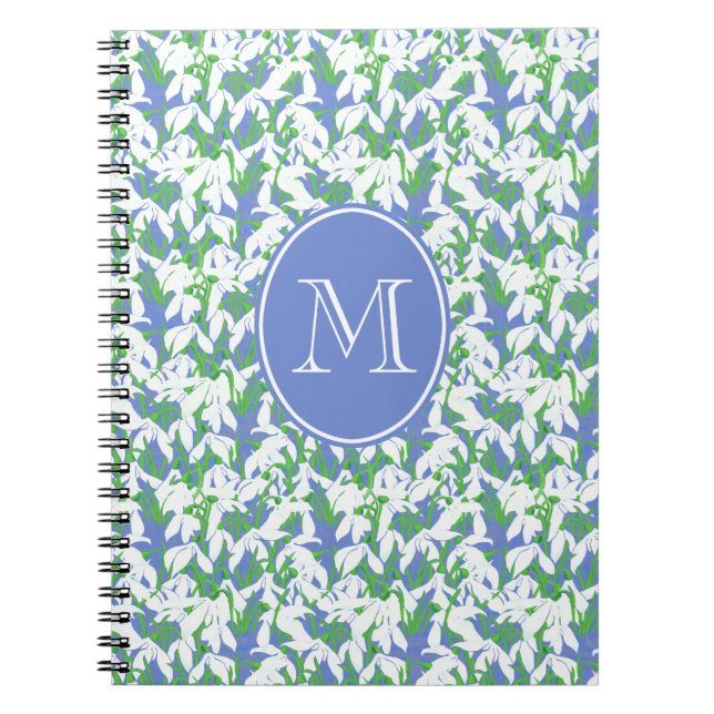 Chic Monogrammed Snowdrop Pattern on Powder Blue Notebook (Front)