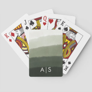 Chic Monogrammed Watercolor Jungle Green Ombre Playing Cards