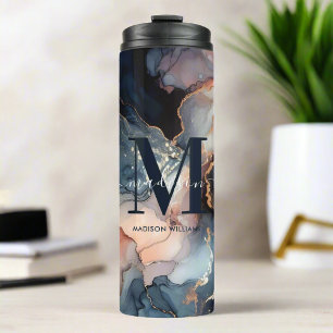 Chic Monogrammed Watercolor Marble Pink Blue Gold  Thermal Tumbler