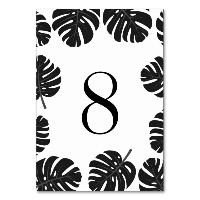 Chic monstera palm leaf wedding table number cards (Front)