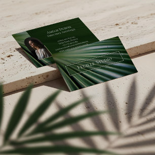 Chic Moody Elegant Palm Leaf Luxury Feminine Photo Business Card