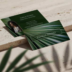 Chic Moody Elegant Palm Leaf Luxury Feminine Photo Business Card