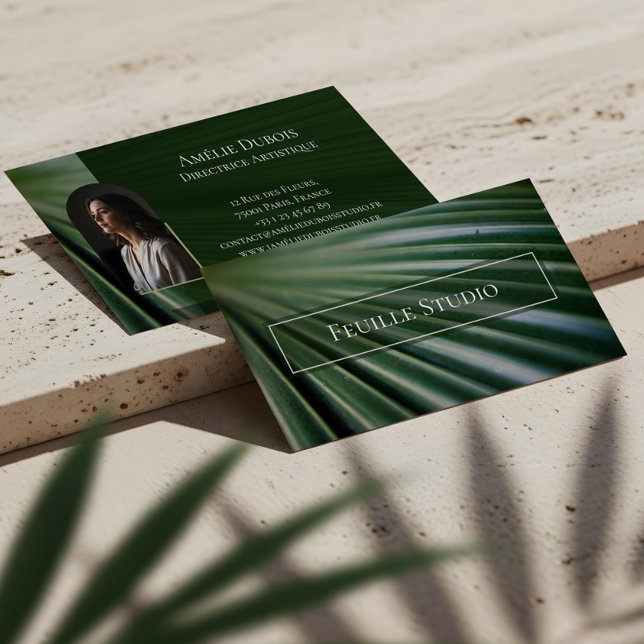 Chic Moody Elegant Palm Leaf Luxury Feminine Photo Business Card (Chic Moody Elegant Palm Leaf Luxury Feminine Photo Business Card)