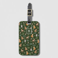 Chic Moody Green Woodland Forest Animals Monogram