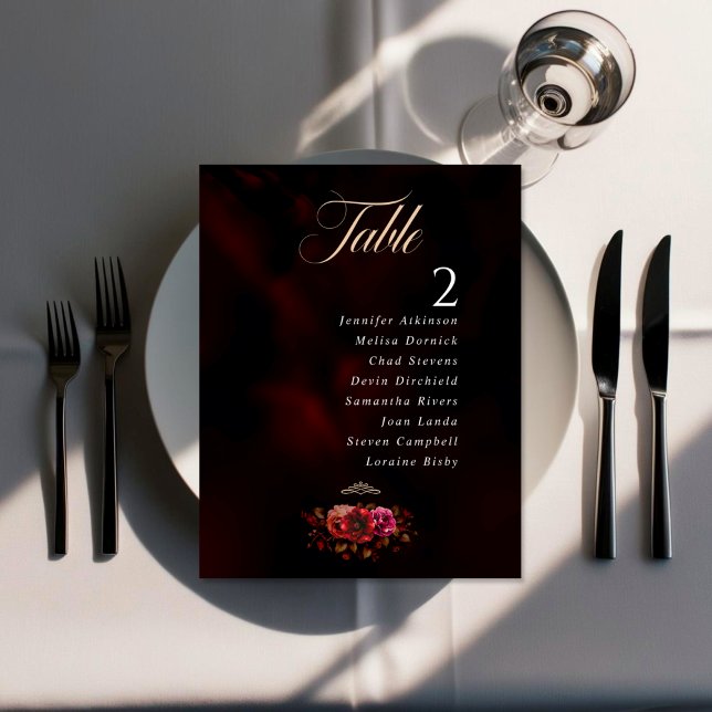 Chic moody red black floral Wedding seating charts (Creator Uploaded)