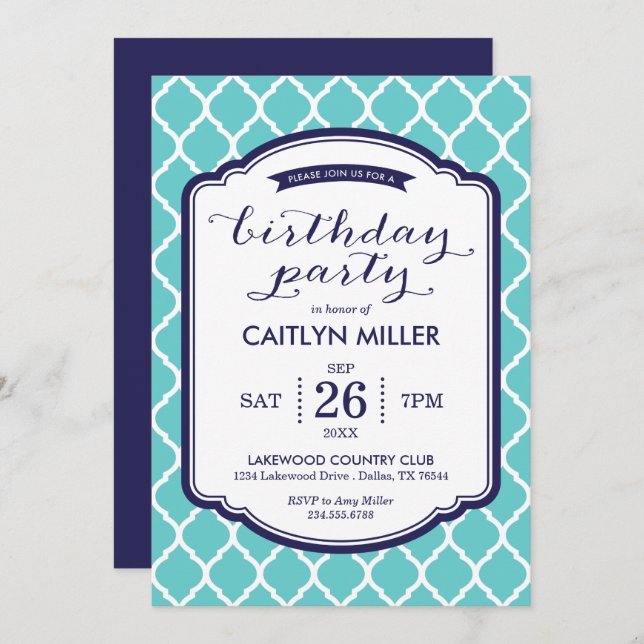 Chic Moroccan Birthday Party Invitation (Front/Back)