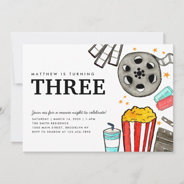 Chic Movie Night Cinema Watch Party Kids Birthday Invitation (Front)