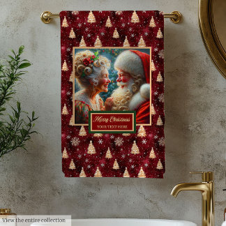 Chic Mr. and Mrs. Claus Red Gold Bath Towel