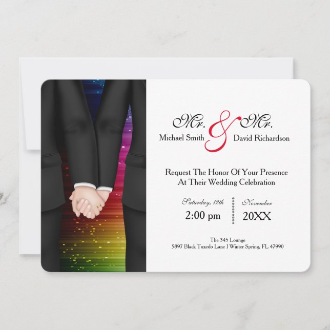 Chic Mr. & Mr. Tuxedo Couple Wedding Celebration I Invitation (Front)