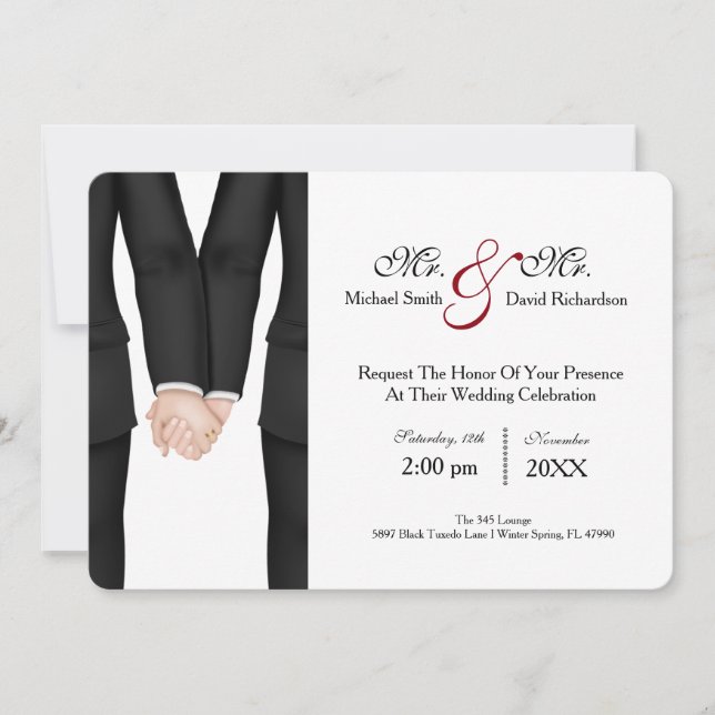 Chic Mr. & Mr. Tuxedo Couple Wedding Celebration Invitation (Front)