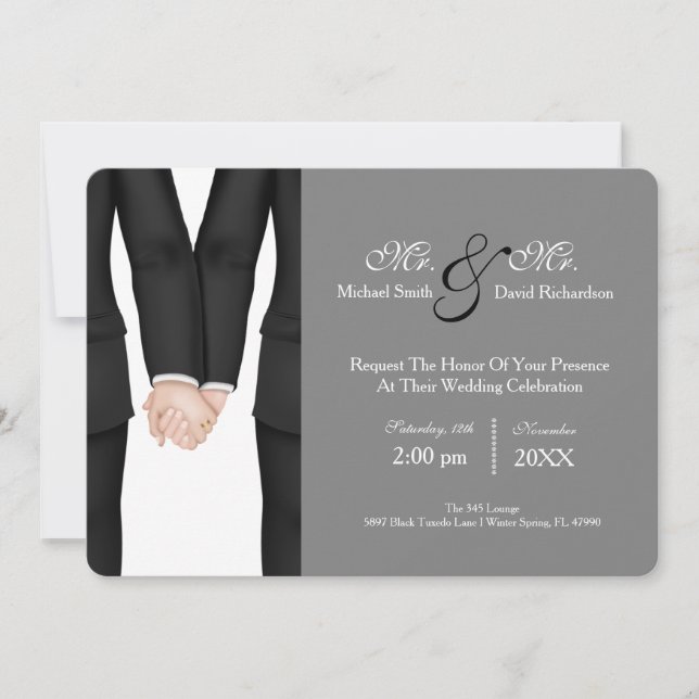 Chic Mr. & Mr. Tuxedo Couple Wedding Celebration Invitation (Front)