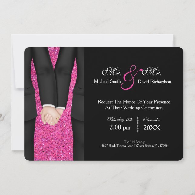 Chic Mr. & Mr. Tuxedo Couple Wedding Celebration Invitation (Front)