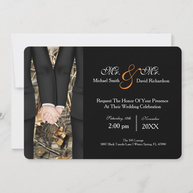 Chic Mr. & Mr. Tuxedo Couple Wedding Celebration Invitation (Front)