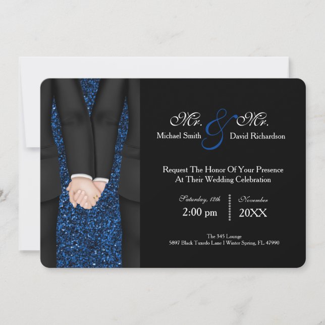 Chic Mr. & Mr. Tuxedo Couple Wedding Celebration Invitation (Front)