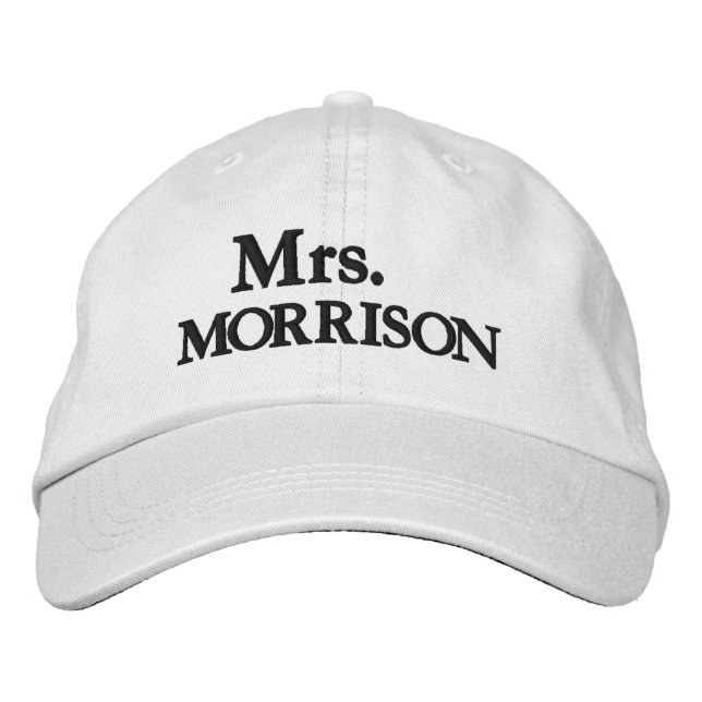 Chic Mrs. Last Name black and white Embroidered Hat (Front)