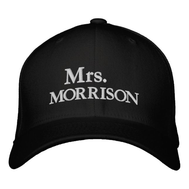 Chic Mrs. Last Name black and white Embroidered Hat (Front)