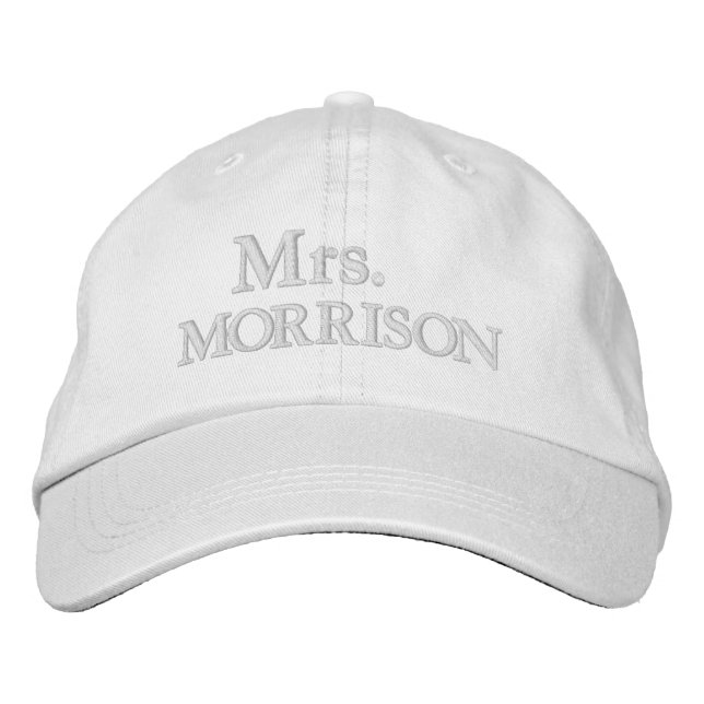 Chic Mrs. Last Name blush pink white Embroidered Hat (Front)
