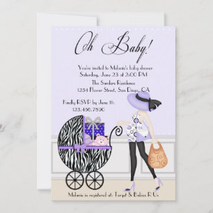 Chic Mum and Buggy with Gifts Invitation