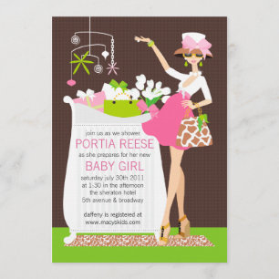 Chic Mum Crib Baby Girl Shower Invitation