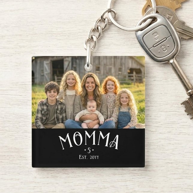 Chic Mum Established Kid Count Photo Black White Key Ring (Creator Uploaded)