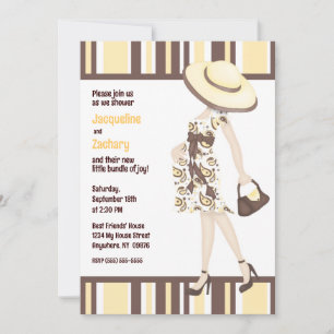 Chic Mum-to-Be Brown Yellow Striped Baby Shower Invitation