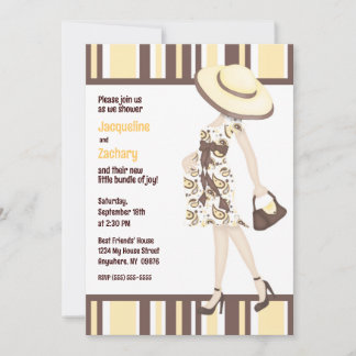 Chic Mum-to-Be Brown Yellow Striped Baby Shower Invitation