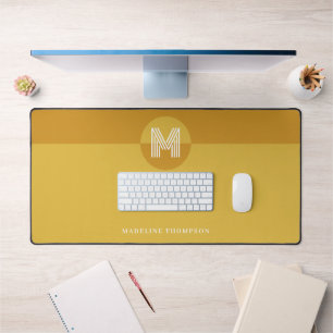 Chic Mustard Yellow Geometric Modern Monogram Desk Mat