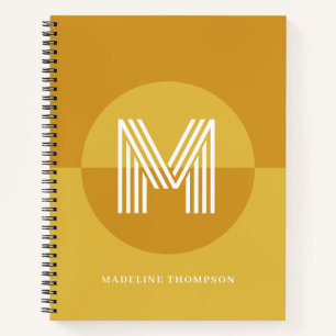 Chic Mustard Yellow Geometric Modern Monogram Notebook