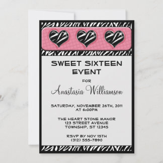 Chic My Heart Zebra Print Pink Birthday Invites