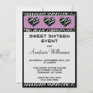 Chic My Heart Zebra Print Purple Birthday Invites