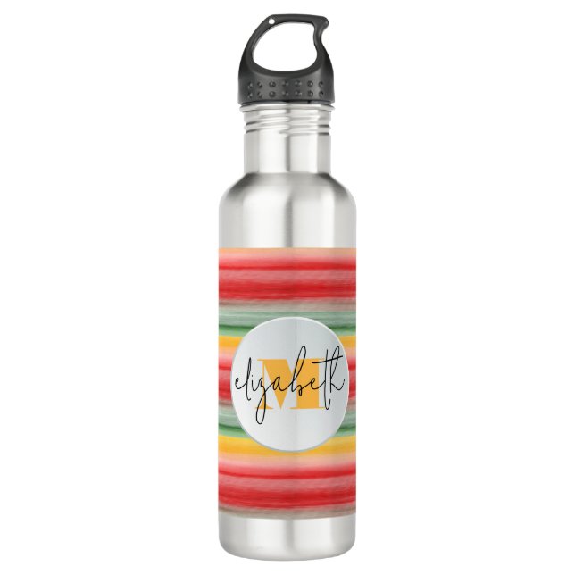 Chic Name and Monogram on Stripes 710 Ml Water Bottle (Front)