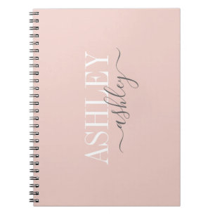 Chic Name Monogram Blush Pink Grey Elegant Notebook