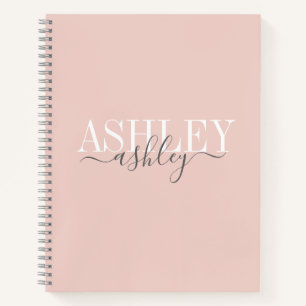 Chic Name Monogram Blush Pink Grey Elegant Notebook
