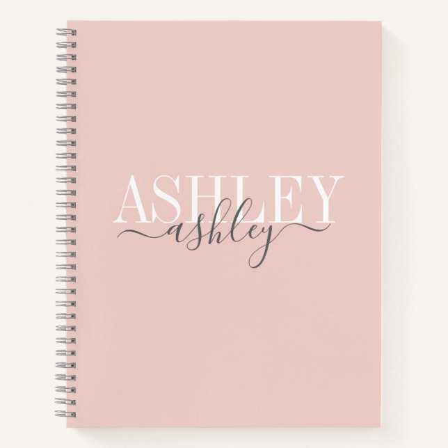 Chic Name Monogram Blush Pink Grey Elegant Notebook (Front)