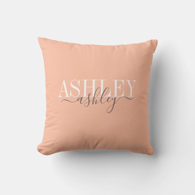 Chic Name Monogram Cantaloupe Gray Elegant Cushion (Front)