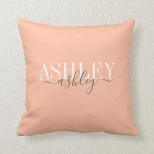 Chic Name Monogram Cantaloupe Gray Elegant Cushion