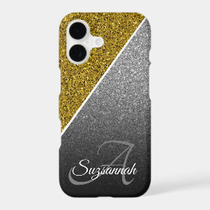 Chic Name Monogram Gold Silver Glitter Ombre