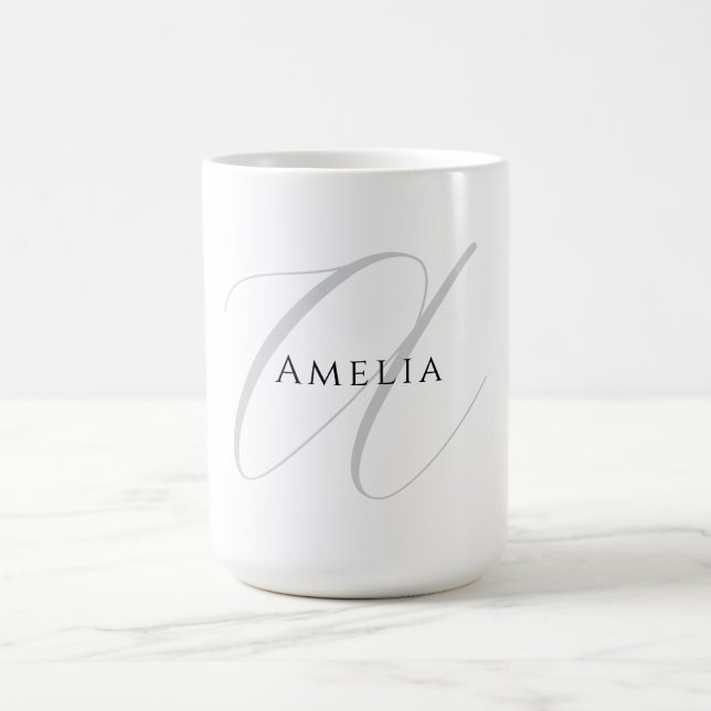 Chic Name Monogram Initial Letter Calligraphy  Coffee Mug (Center)