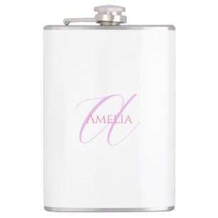Chic Name Monogram Initial Letter Calligraphy Hip Flask