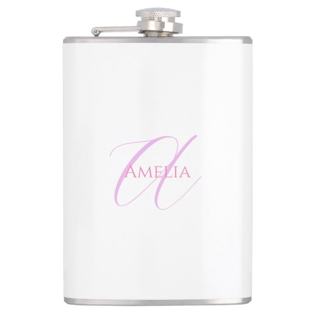 Chic Name Monogram Initial Letter Calligraphy  Hip Flask (Front)