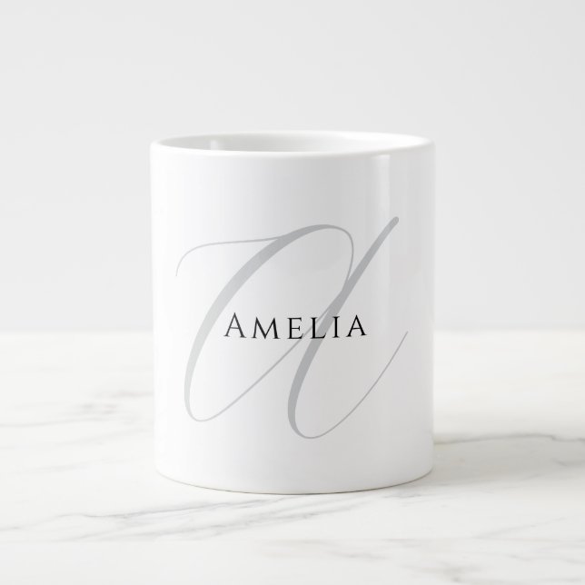Chic Name Monogram Initial Letter Calligraphy  Large Coffee Mug (Front)