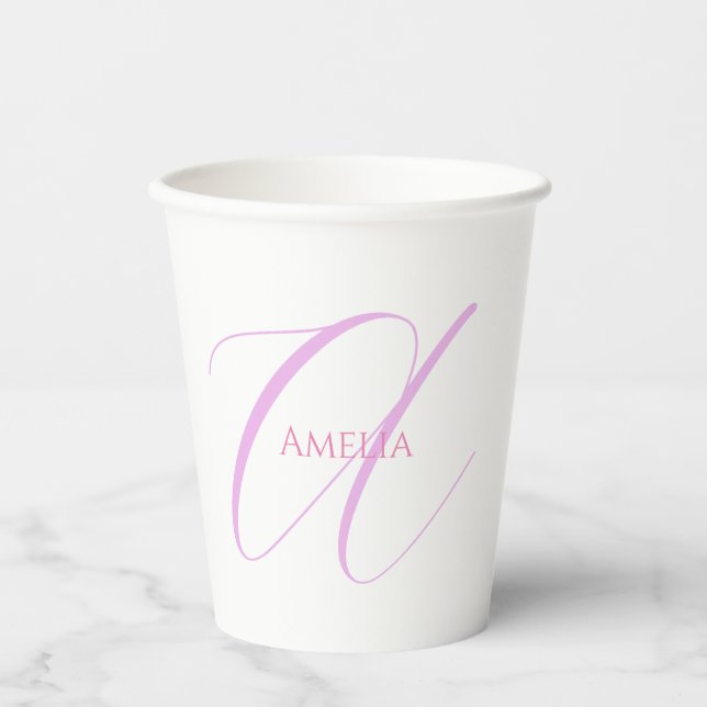 Chic Name Monogram Initial Letter Calligraphy  Paper Cups (Front)