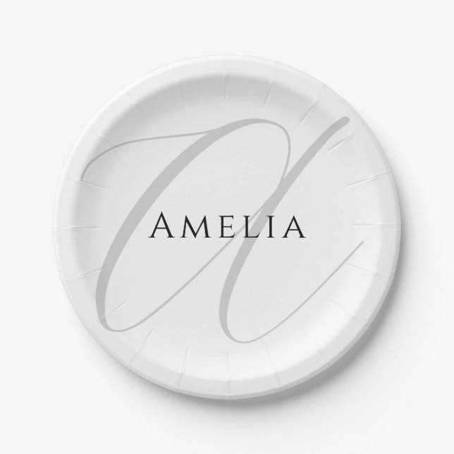 Chic Name Monogram Initial Letter Calligraphy  Paper Plate (Front)