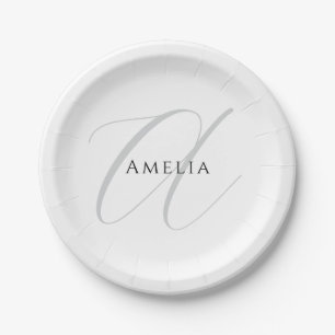 Chic Name Monogram Initial Letter Calligraphy Paper Plate